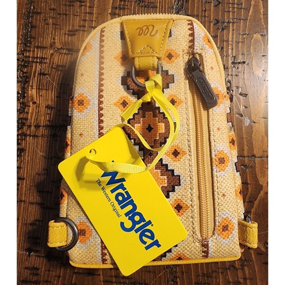 Wrangler Crossbody Aztec Design Bag Yellow with Orange and Brown - Picture 2 of 9
